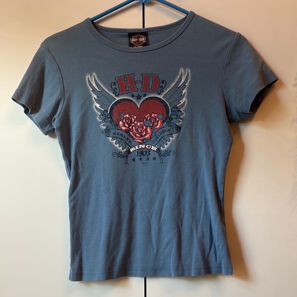 Harley-Davidson Blue Tee with Heart and Wings